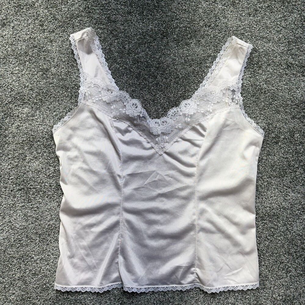 Vintage Y2K Lace White Cream Cami Slip Top Women's Small Silky Tank Tee
